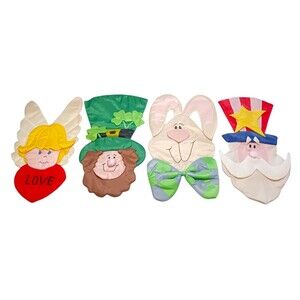 Vintage Set Of 4 Outdoor Garden Banner Yard Flags 12" X 24" Seasonal Holidays